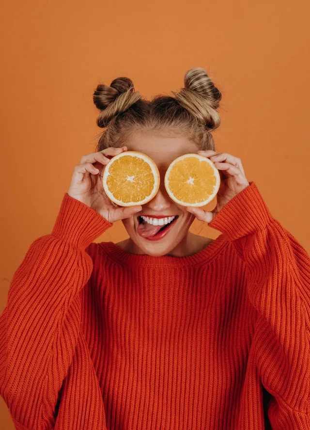 Orange Portrait with Citrus Slices, maximalist, playful, vibrant