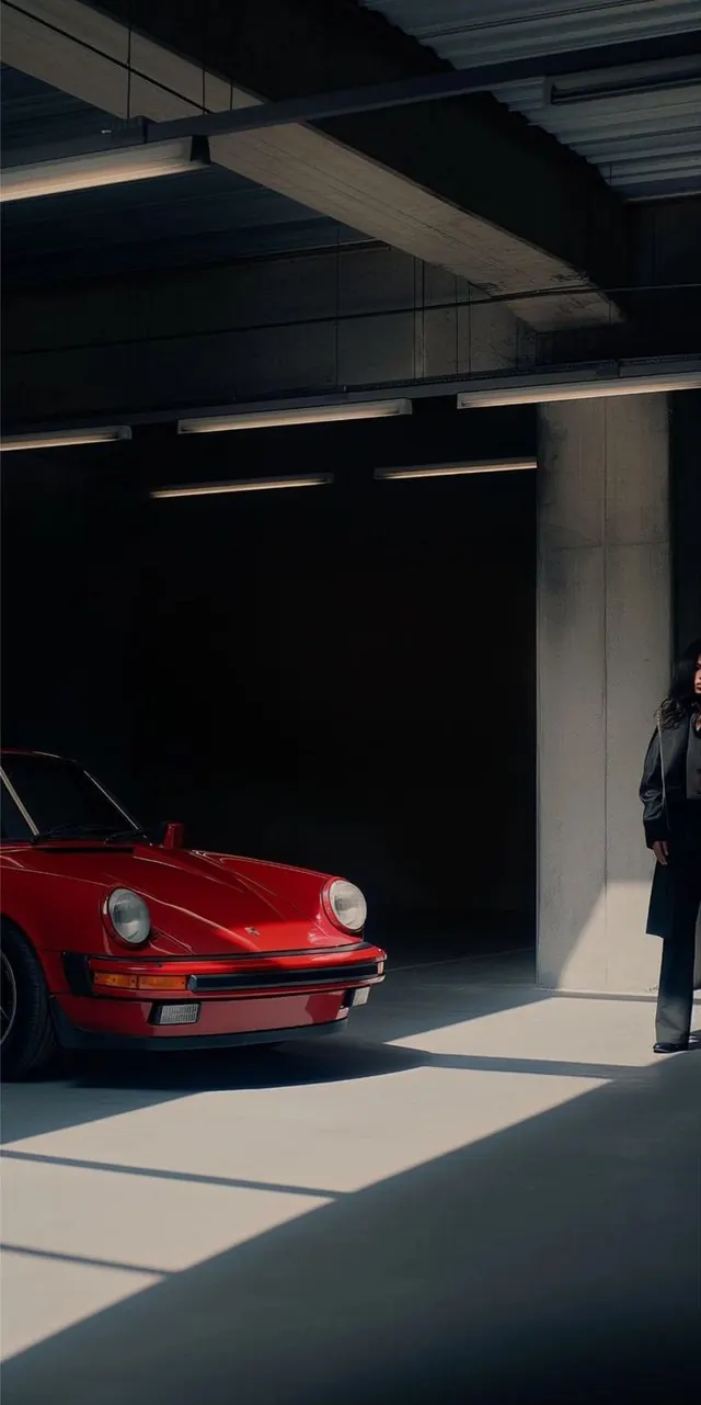 Red Car in Industrial Garage