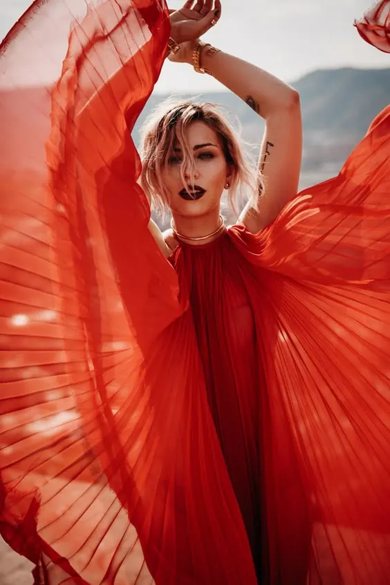 Red Flowing Gown Portrait