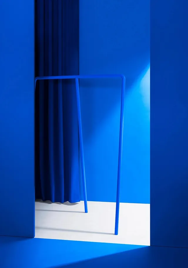 Blue Architectural Interior, minimal, geometric, monochrome