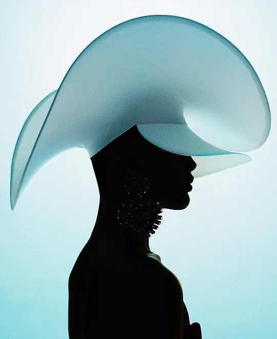 Silhouette with Oversized Headpiece, minimal, abstract, light