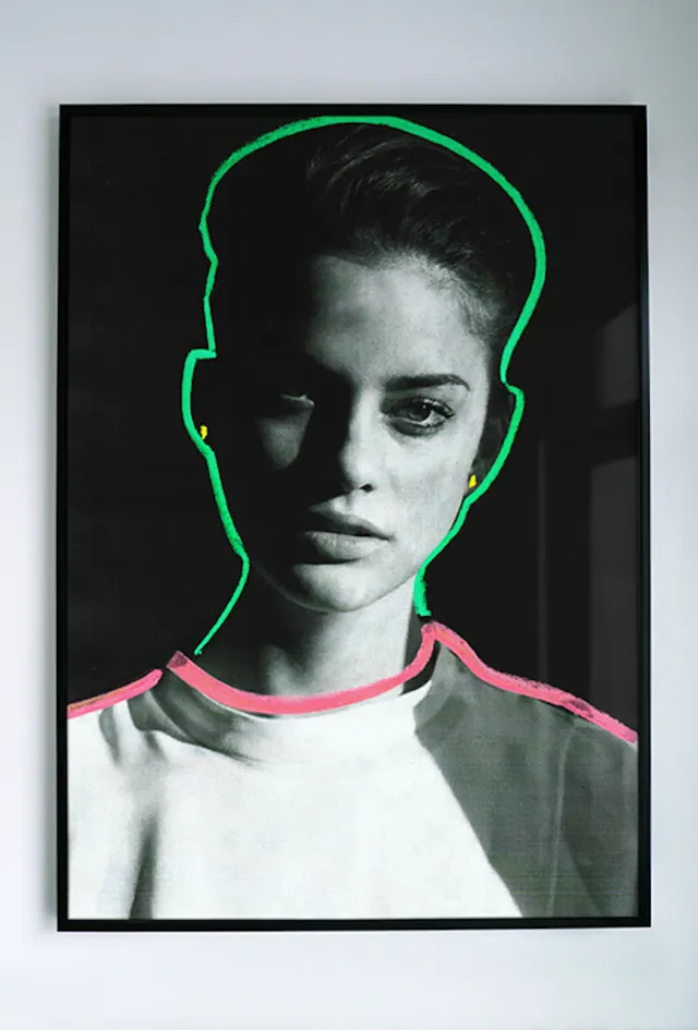 Neon Line Art Portrait, minimal, monochrome