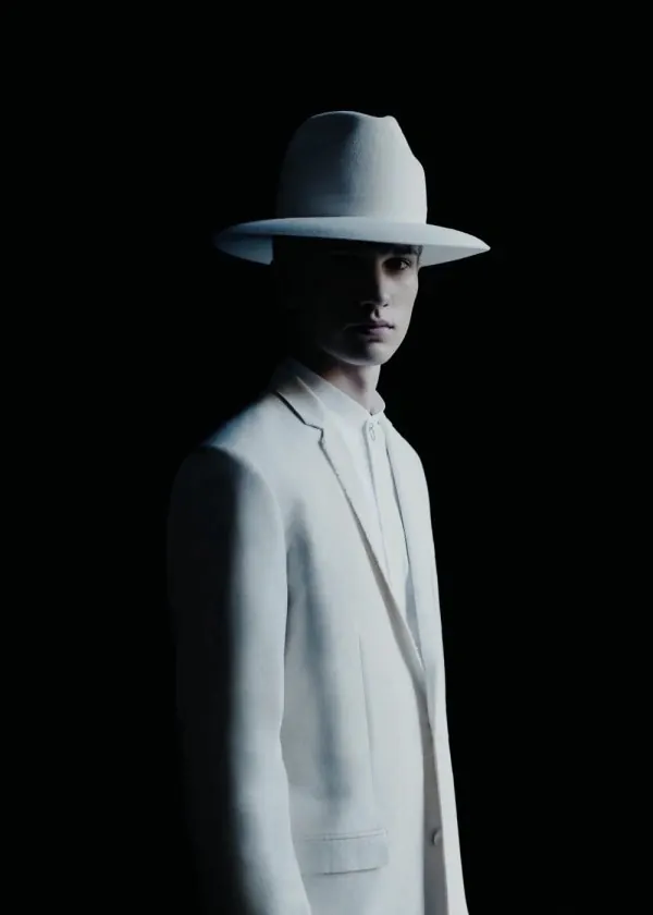 Monochrome Portrait in White Suit