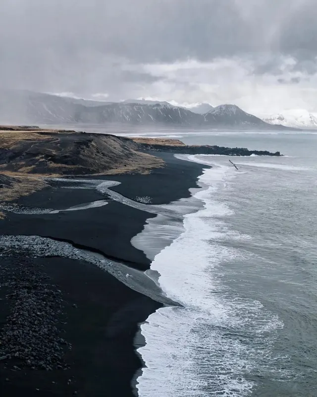 Coastal Landscape with Black Sand Beach