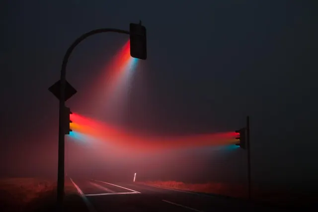 Nighttime Traffic Light Long Exposure
