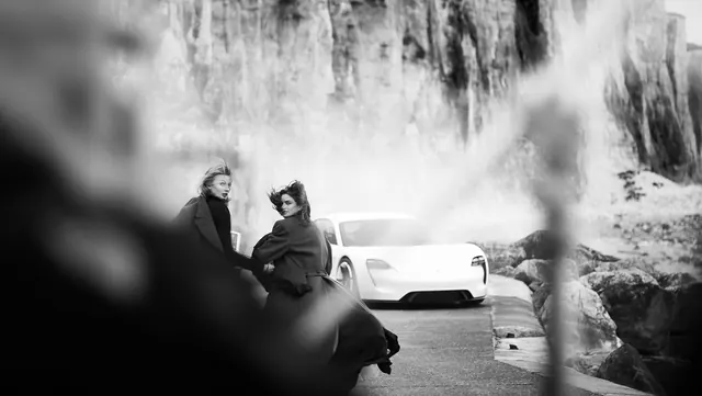 Black and White Waterfall Car Scene