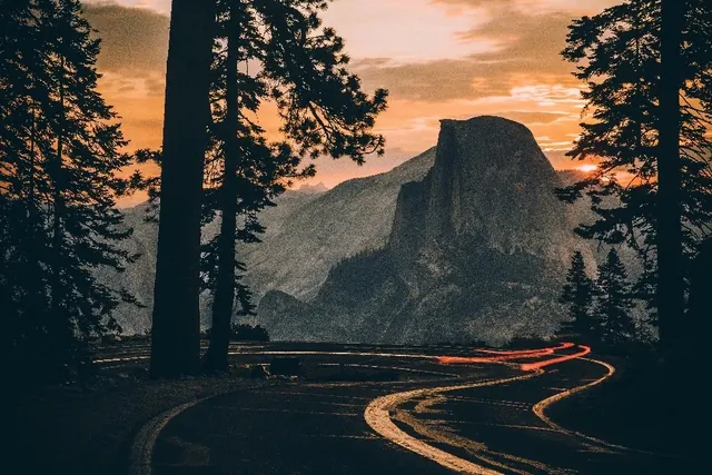 Mountain Landscape with Light Trails