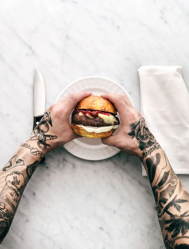 Burger on Marble Table
