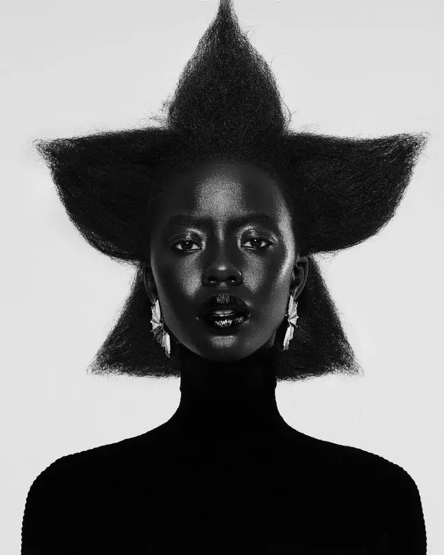 Monochrome Portrait of Woman with Sculptural Hair