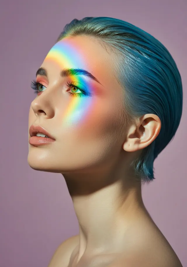 Iridescent Portrait with Blue Hair