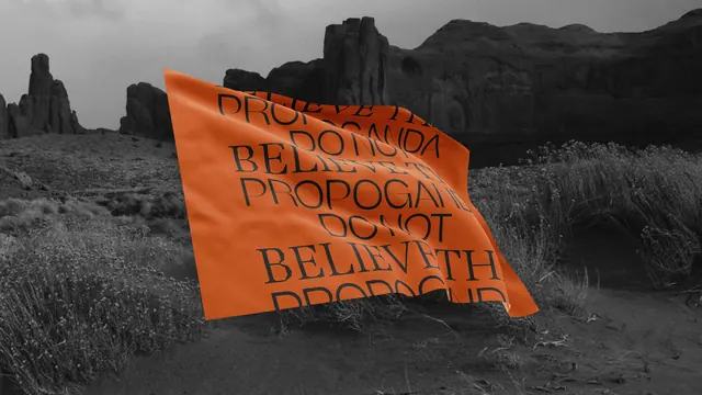 Orange Fabric Banner in Desert Landscape
