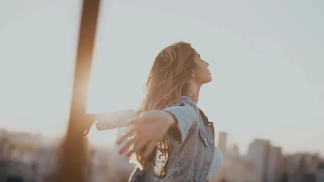 Sunlit Portrait of Woman in Denim