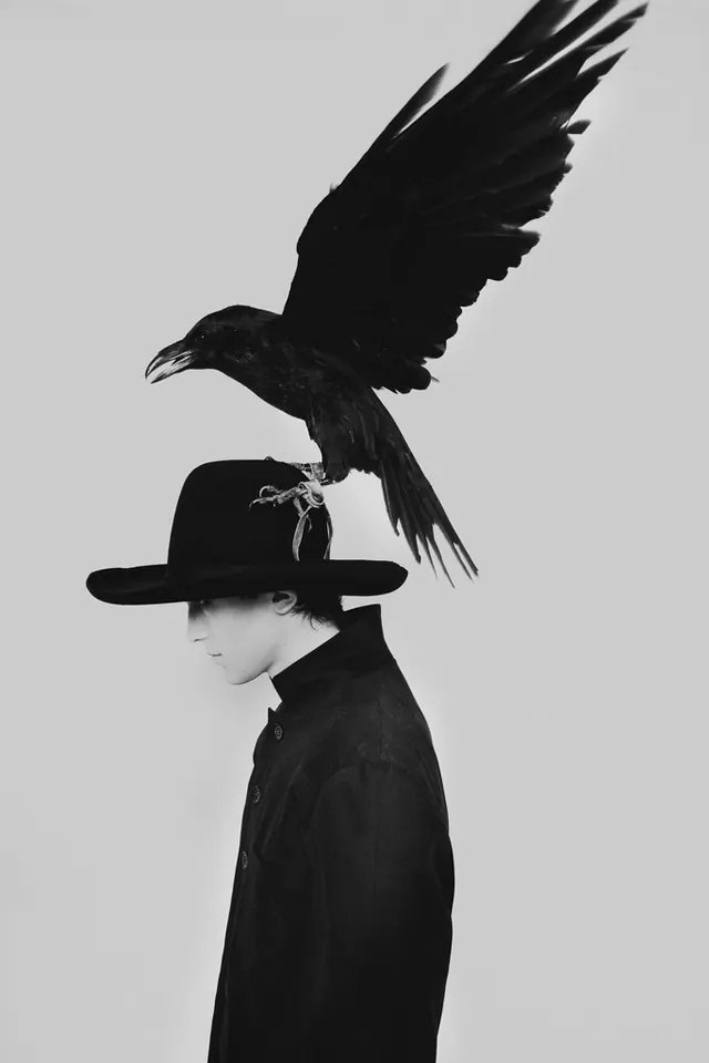 Monochrome Portrait with Bird