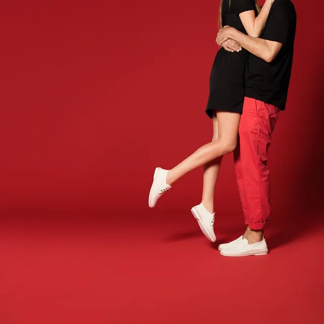 Model in Red and Black Attire