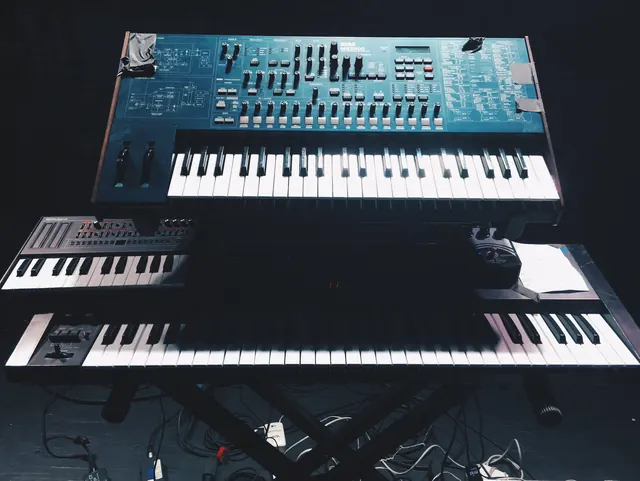 Blue Synthesizer and Keyboard Setup