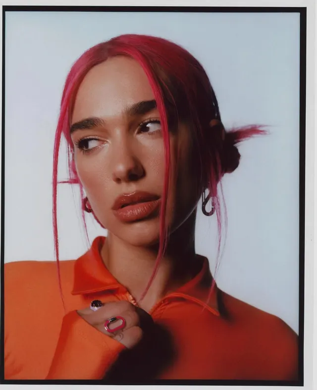 Portrait of a woman with pink hair
