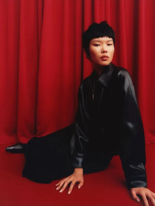 Model in Red Velvet Backdrop