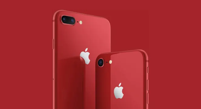 (PRODUCT)RED iPhone 8 backs on red background, minimal, vibrant