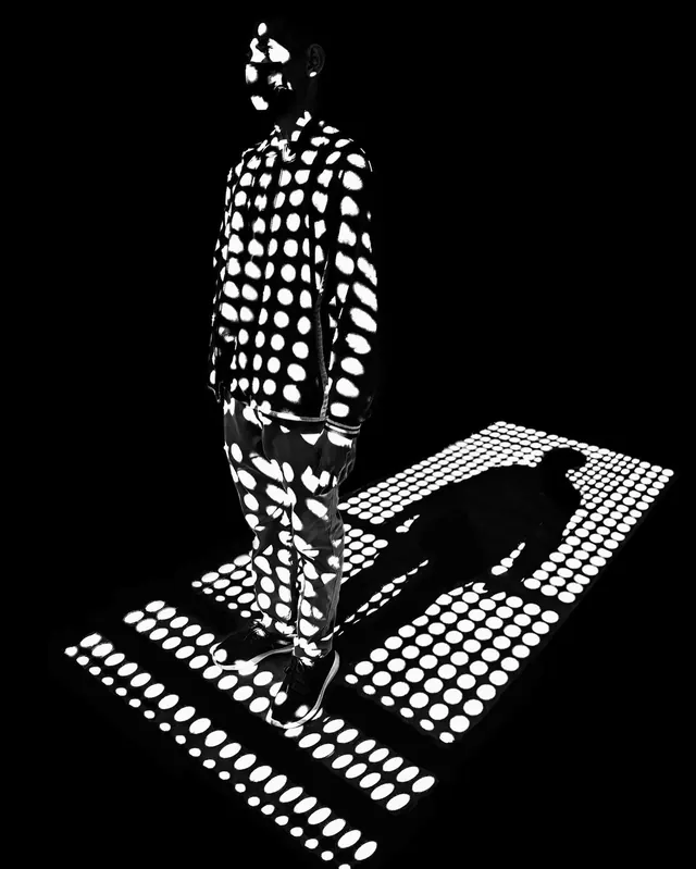 Abstract Figure with Dotted Pattern, monochrome, abstract, monochrome
