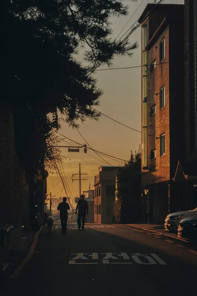 Urban Street Scene at Sunset