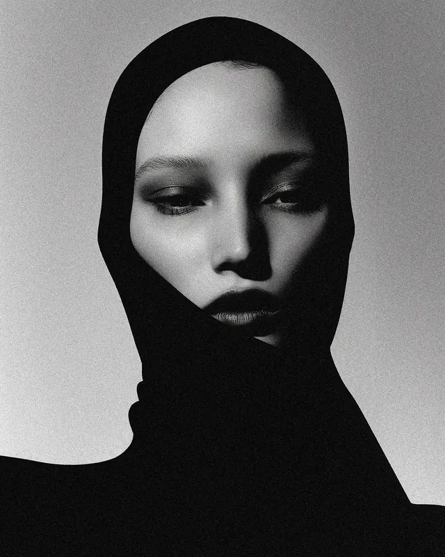 Monochrome Portrait of Woman in Hijab
