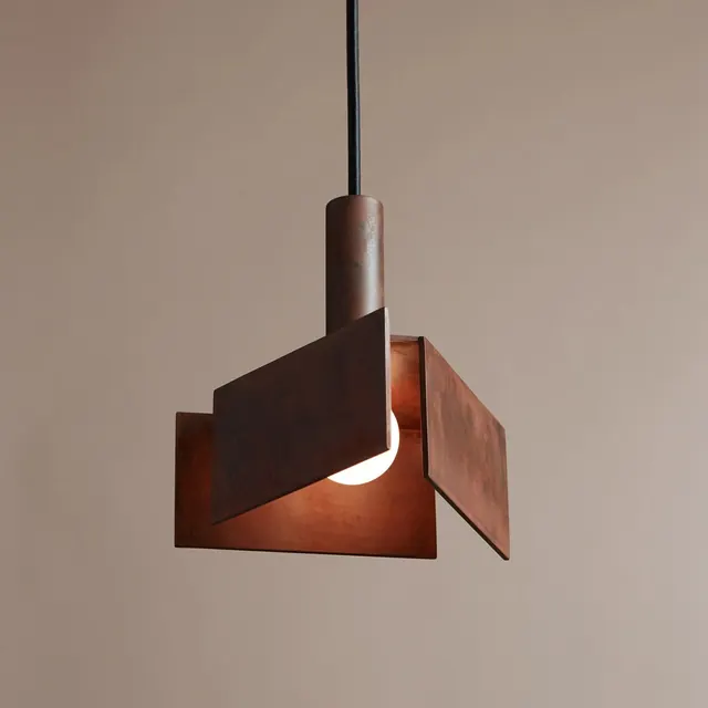 Geometric copper pendant light fixture, minimal, geometric, warm