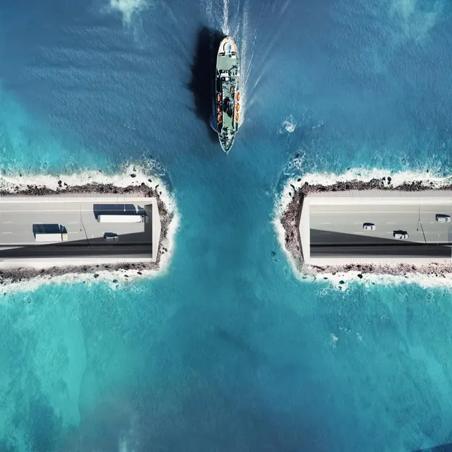 Aerial View of Ship in Harbor