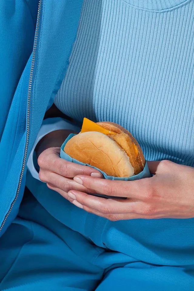 Blue Fabric and Bread Close-up