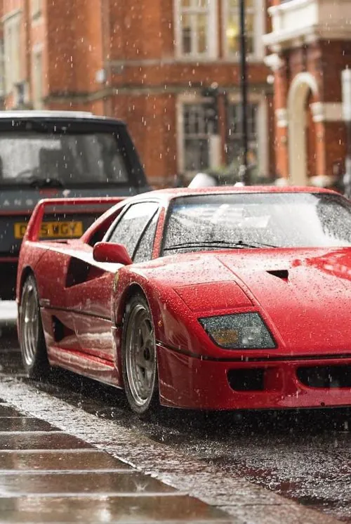 Red Sports Car in Rain
