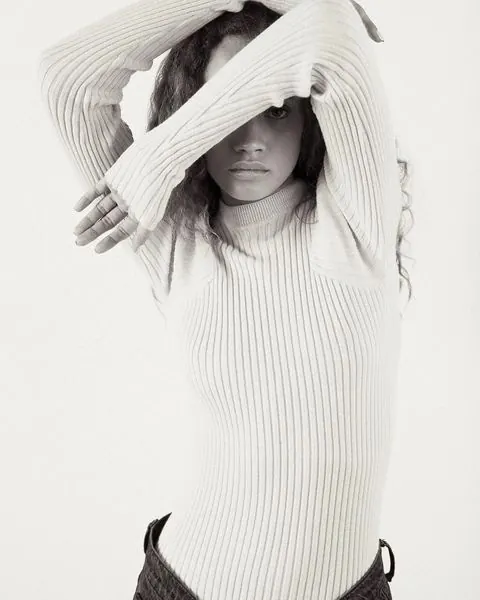 Monochrome Portrait of Woman in Knitwear
