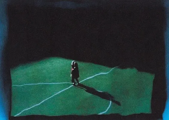 Lone Figure on Green Field