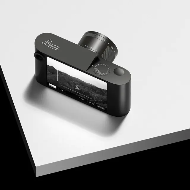 Matte Black Leica Camera Render, minimal, monochrome, light