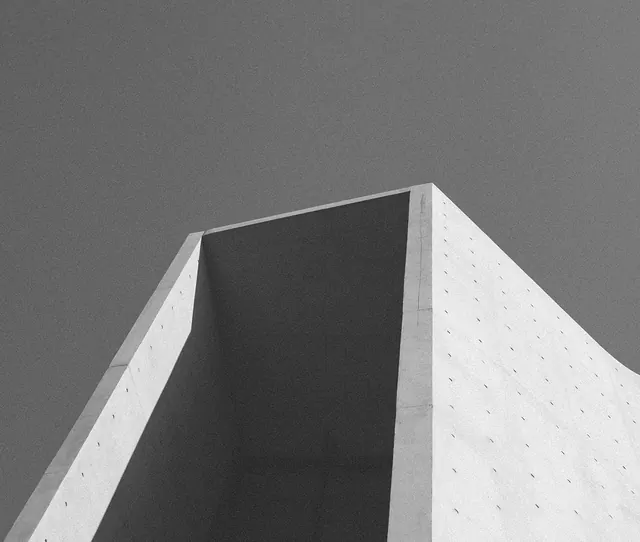 Brutalist concrete corner low angle, brutalist, monochrome, monochrome