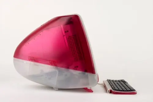 Ruby iMac G3 side profile, retro, y2k, vibrant