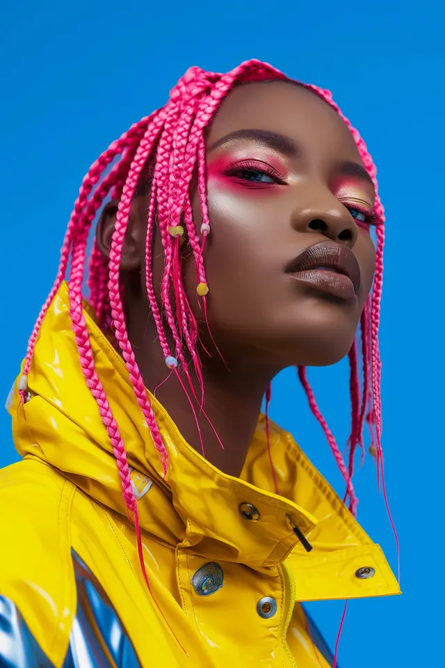 Vibrant streetwear beauty portrait, photographic, maximalist, vibrant