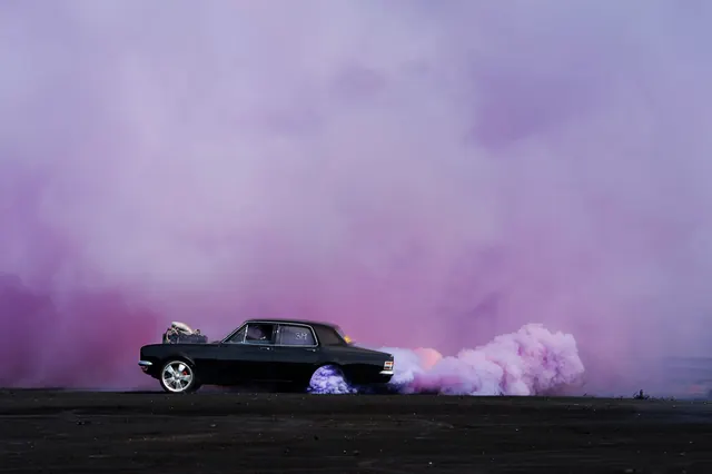 Vintage Car in Purple Smoke