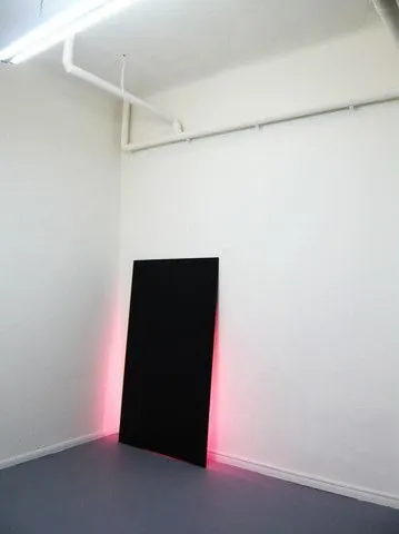 Pink backlight black panel installation, minimal, photographic, light