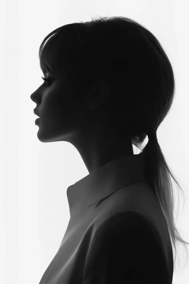 Profile silhouette rim portrait, photographic, minimal, monochrome
