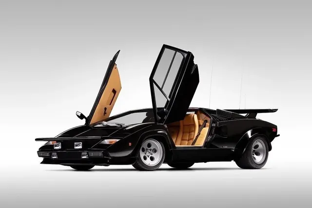 Black Lamborghini Countach studio photo, photographic, luxury, dark