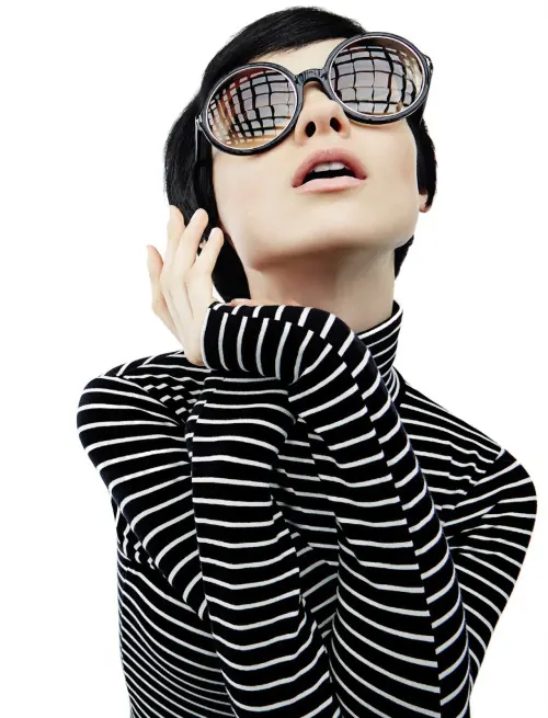Monochrome Portrait with Striped Knitwear