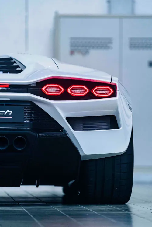 Countach rear taillight close-up, photographic, technical, light