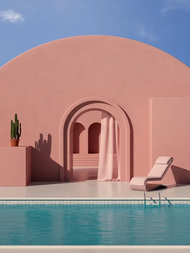 Pink Architectural Archway with Pool