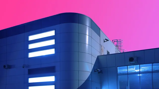 Blue Building with Glowing Windows