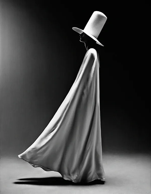 Monochrome top-hat fashion portrait, editorial, monochrome, monochrome