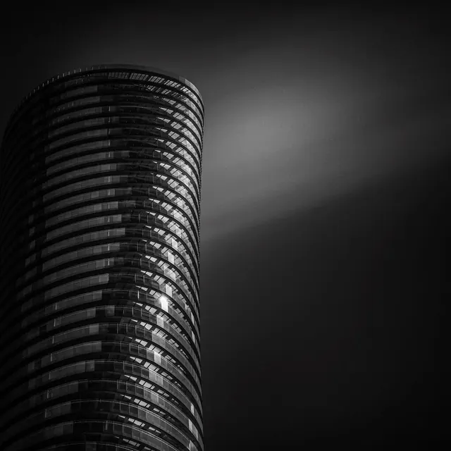 Cylindrical tower long-exposure monochrome, photographic, minimal, monochrome