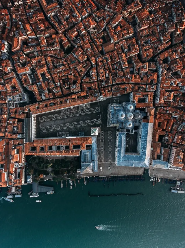 Venice aerial St Marks Square topography, photographic, minimal, earthy