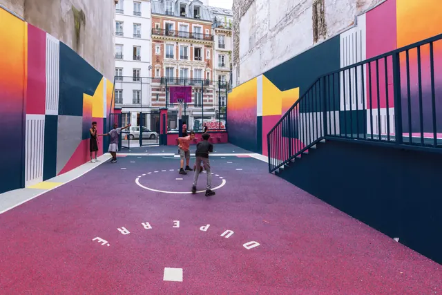 Pigalle Duperre gradient basketball court, photographic, geometric, vibrant