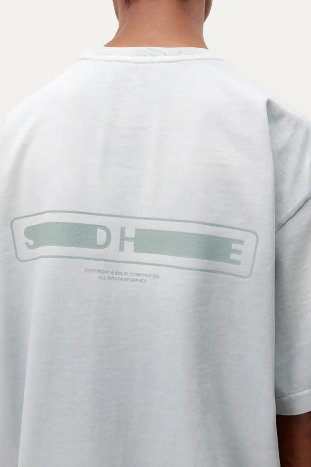 Solid Corporation back logo tee, minimal, flat, light