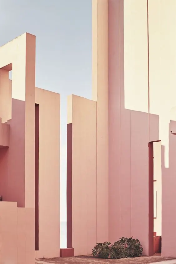 La Muralla Roja pink architecture, minimal, editorial, warm