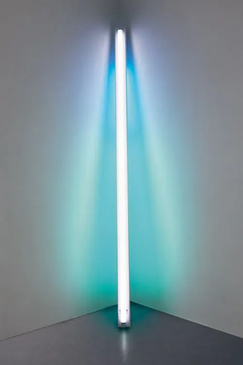 Dan Flavin fluorescent light installation, minimal, monochrome, cool